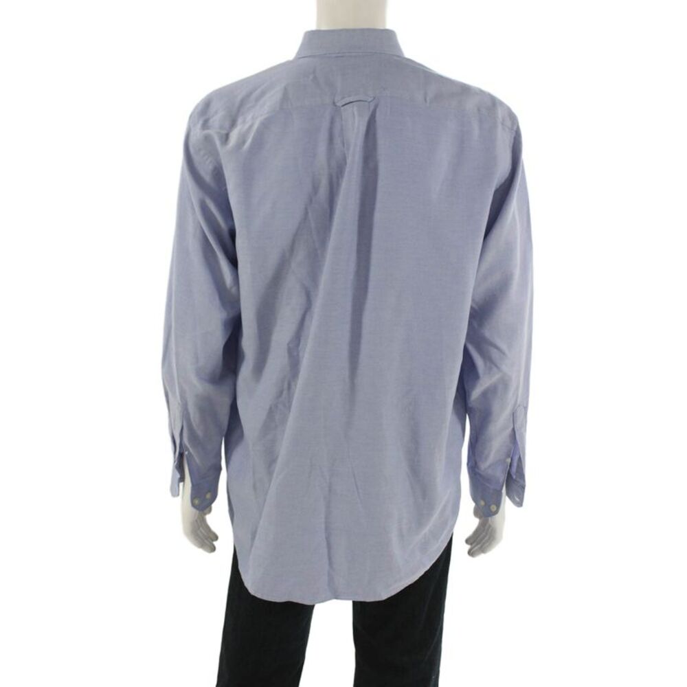 Lacoste Mens Button Up Collared Long Sleeve Blue Cotton Shirt Size XL